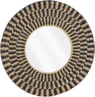 Ronde wandspiegel bohemian - zwart - zeegras - D50cm