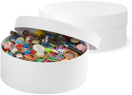 Ronde witte hobby knutsel doos - 2x - dozen van karton - 12.5 x 5 cm - Hoedendoos - cadeauverpakking