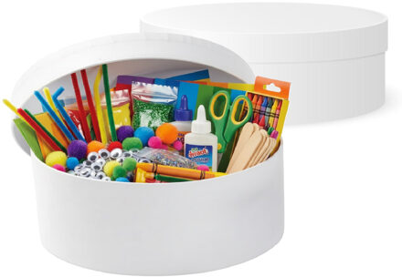 Ronde witte hobby knutsel doos - 2x - dozen van karton - 21 x 7 cm - Hoedendoos - cadeauverpakking