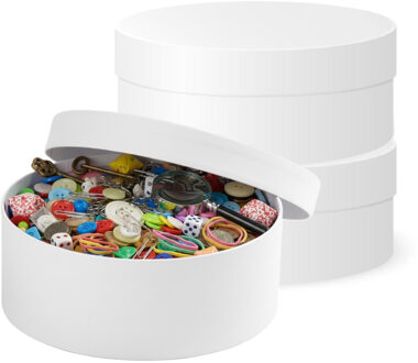Ronde witte hobby knutsel doos - 3x - dozen van karton - 12.5 x 5 cm - Hoedendoos - cadeauverpakking