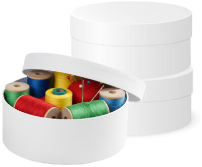 Ronde witte hobby knutsel doos - 3x - dozen van karton - 8.5 x 4 cm - Hoedendoos - cadeauverpakking