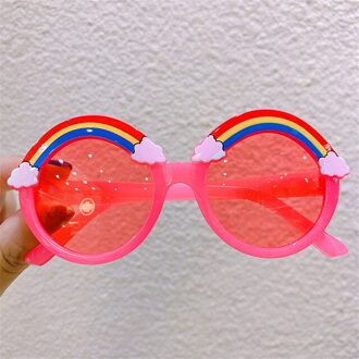 Ronde Zonnebril Kids Regenboog Zonnebril Meisjes Kinderen Kleurrijke Eye Lenzen Baby Shades Jongens Geel Brillen Driver Bril roos rood