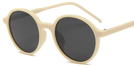 Ronde Zonnebril Vrouwen Spiegel Vintage Zwarte Zonnebril Vrouwelijke Oculos De Sol Feminino Beige grijs
