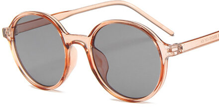 Ronde Zonnebril Vrouwen Spiegel Vintage Zwarte Zonnebril Vrouwelijke Oculos De Sol Feminino champagne grijs