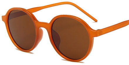 Ronde Zonnebril Vrouwen Spiegel Vintage Zwarte Zonnebril Vrouwelijke Oculos De Sol Feminino oranje bruin