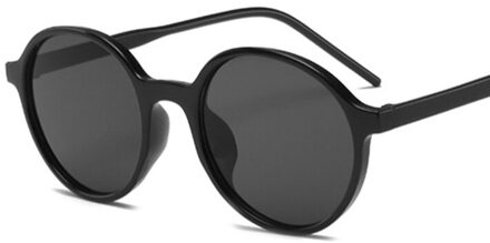 Ronde Zonnebril Vrouwen Spiegel Vintage Zwarte Zonnebril Vrouwelijke Oculos De Sol Feminino zwart grijs