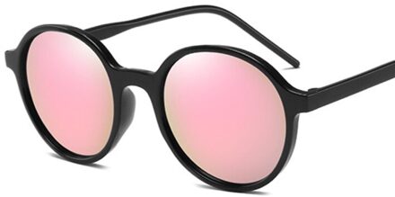 Ronde Zonnebril Vrouwen Spiegel Vintage Zwarte Zonnebril Vrouwelijke Oculos De Sol Feminino zwart roze