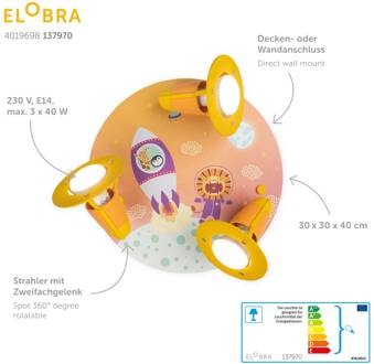 Rondell Escape plafondlamp, oranje, 3-lamps