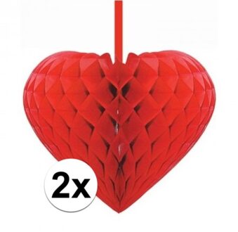 Rood decoratie hartje figuur - 2x - D15 cm - valentijn decoratie / versiering - Love - papier