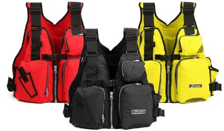 Rood/Geel/Zwart Volwassen Verstelbare Nylon Zwemvest Vissen Reddingsvest Vest Multi Pockets Overgrote Onderhouder Drijfhulpmiddel