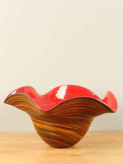 Rood gestreept schaal/kom gegolfd, Ø 37 cm