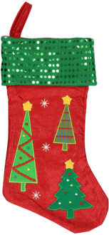 Rood/groene kerstsokken met kerstbomen print 45 cm Multi