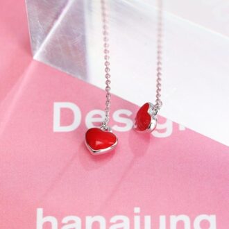 Rood Hart Lange Oor Lijn Eenvoudige Zoete 925 Sterling Zilver Temperament Persoonlijkheid Mode Vrouwelijke Dangle Oorbellen SEA242