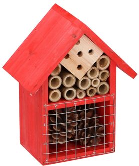 Rood huisje voor insecten 19 cm vlinderhuis/bijenhuis/wespenhotel - Insectenhotel