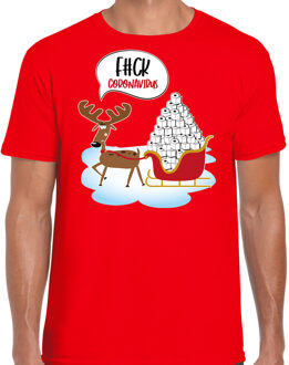 Rood Kerst shirt/ Kerstkleding F#ck coronavirus voor heren 2XL