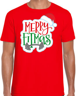 Rood Kerst shirt/ Kerstkleding Merry fitmas voor heren XL - kerst t-shirts