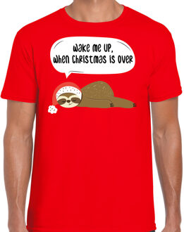 Rood Kerst shirt/ Kerstkleding met luiaard Wake me up when christmas is over voor heren 2XL - kerst t-shirts