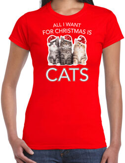 Rood Kerstshirt / Kerstkleding All i want for Christmas is cats voor dames XS - kerst t-shirts