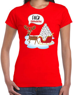 Rood Kerstshirt / Kerstkleding F#ck coronavirus voor dames L