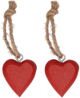 Rood Love hartje - Set van 2x stuks - mini - aan touwtje - 5 cm - Sleutel en deco hangers - Valentij