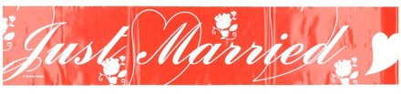 Rood markeerlint Just Married 6 meter - Afzetlint/banner - Huwelijksfeest/bruiloft versiering Multi