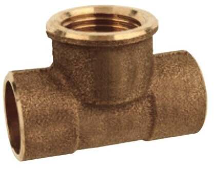 Rood messing T overgangsstuk, blank, 15 mm x 1/2"H x 15 mm, 2 sockets (4130g) - 989052055