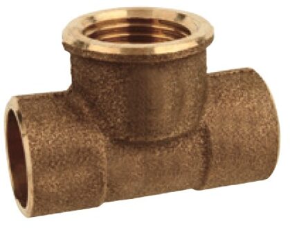 Rood messing T overgangsstuk, blank, 18 mm x 1/2"ER x 18 mm, 2 sockets (4130g) - 989053017