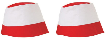 Rood met witte vissershoedjes zonnehoedjes voor volwassenen - 2x stuks - zomer hoedjes dames en here