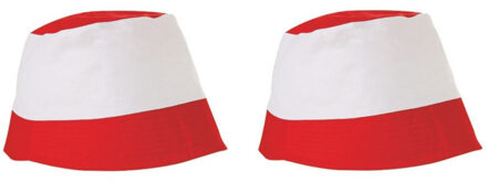 Rood met witte vissershoedjes zonnehoedjes voor volwassenen - 4x stuks - zomer hoedjes dames en here