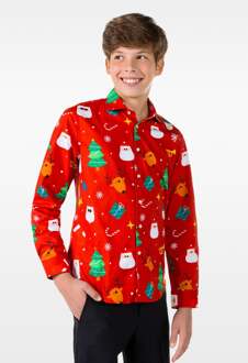 Rood Overhemd Kerstfiguren Tiener Jongens Rood - Zalm