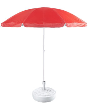 Rood strand/tuin basic parasol van nylon 200 cm + parasolvoet wit
