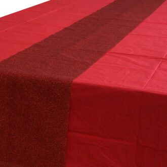 Rood tafelkleed 274 x 137 cm met rode tafelloper met glitters voor de kersttafel - Tafellakens Multikleur