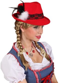 Rood Tiroler oktoberfest dames hoedje met kant - Verkleedhoofddeksels