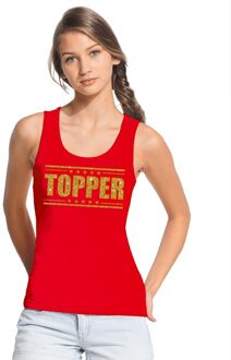 Rood Topper mouwloos shirt/ tanktop in gouden glitter letters dames - Toppers dresscode kleding M