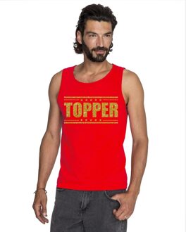 Rood Topper mouwloos shirt/ tanktop in gouden glitter letters heren - Toppers dresscode kleding S