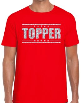 Rood Topper shirt in zilveren glitter letters heren - Toppers dresscode kleding XL