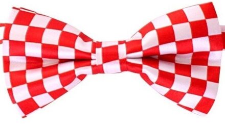 Rood/wit geblokt Brabant vlinderstrikje 12 cm voor dames/heren