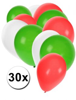 Rood wit groene ballonnen 30 stuks - Ballonnen Multikleur