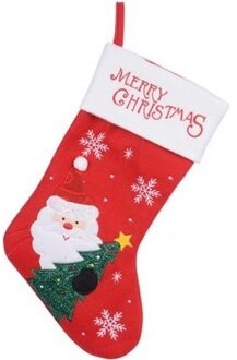 Rood/witte kerstsok kerstversiering met Kerstman borduursel 40 cm