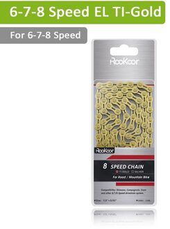 Rookoor Racefiets 8 Speed Titanium Plated Fietsketting Onderdelen 8 S Velocidade Kettingen Mountain Mtb 116L Fietsen Hollow Gold zilver 8 Speed EL TI-goud