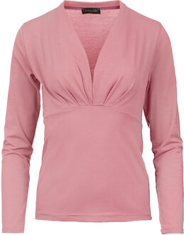Roose imitatiewikkeltop met lange mouwen van duurzame stretchjersey. Roze - EU 36 / UK 8
