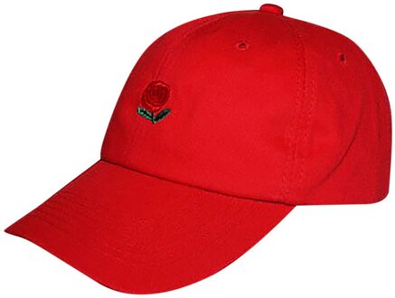 Rose Geborduurde Vader Hoed Vrouwen Mannen Leuke Verstelbare Katoen Bloemen Baseball Cap Rood