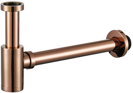 Rose Gold Fles Val Ronde Sifon Massief Messing P-TRAP Badkamer Ijdelheid Wastafel Pipe Afval Messing Pop Up Afvoer Met Over flow. 83888RG