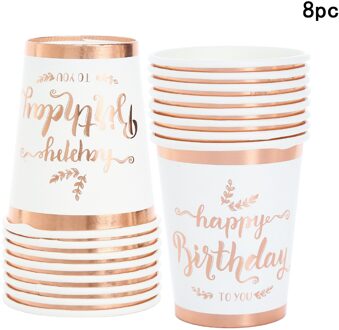 Rose Gold Gelukkige Verjaardag Banner Roze Gelukkige Verjaardag Slingers Vrouwen 16 18 21th Gelukkige Verjaardag Party Decor Kids Meisje 1st roze 8stk cups