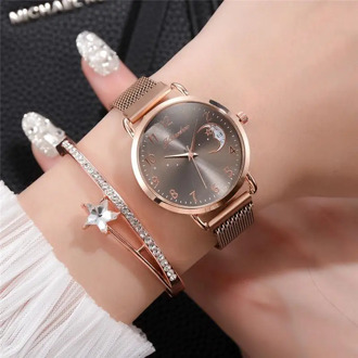 Rose Gold Mesh Strap Women's Fashion Watches Simple Numbers Dial Luxury Quartz Watch Women Clock Rose Gold Pointer Wristwatches