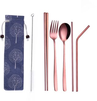 Rose Gold Rvs Creatieve Titanium-Plated Milieuvriendelijke Draagbare Servies 304 Roestvrij Stalen Lepel Eetstokjes