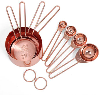 Rose Gold Rvs Maatbekers En Lepels Set Van 8 Gegraveerde Metingen, gieten Tuiten & Gepolijst Voor Bakken