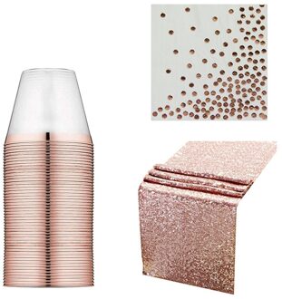 Rose Goud Plastic Cup Papieren Handdoek Tafelkleed Regen Zijde Gordijn Birthday Party Wedding Decorations