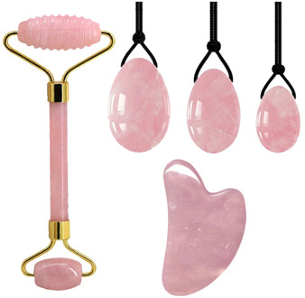 Rose Quartz Face Massage Roller Yoni Egg Massage Ball GuaSha Board Scraper Set Natural Jade Roller Massager Kegel Exercise Ball
