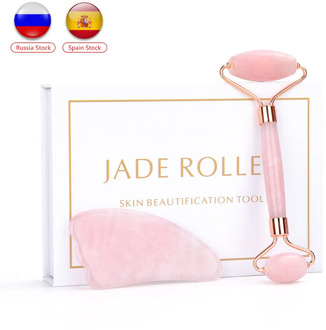 Rose Quartz Jade Roller Face Slimming Massager Face Lifting Natural Jade Stone Facial Massage Roller Skin Care Beauty Set Box
